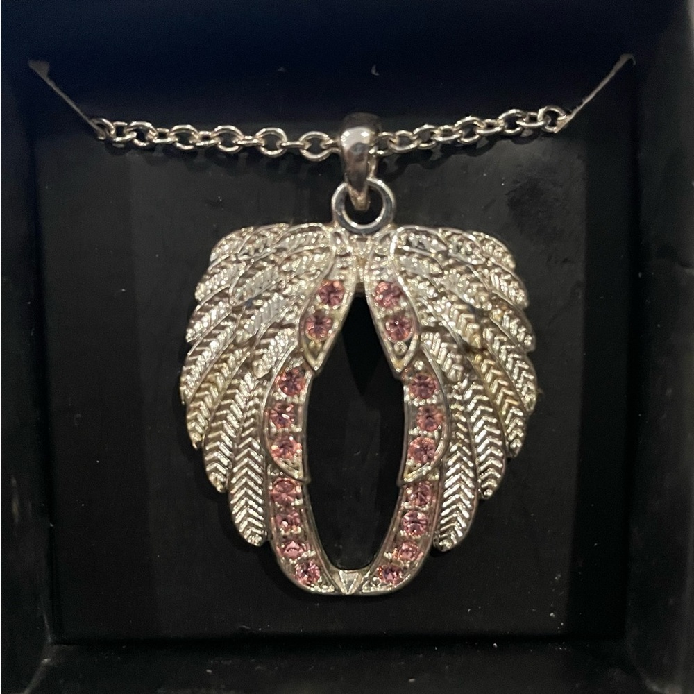 Pink Crystal Hope Wings of Courage Necklace